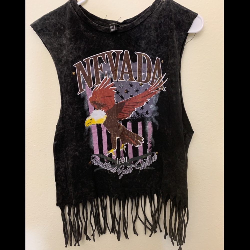 Atmosphere Acid Wash Nevada Fringe Bottom Tank Top